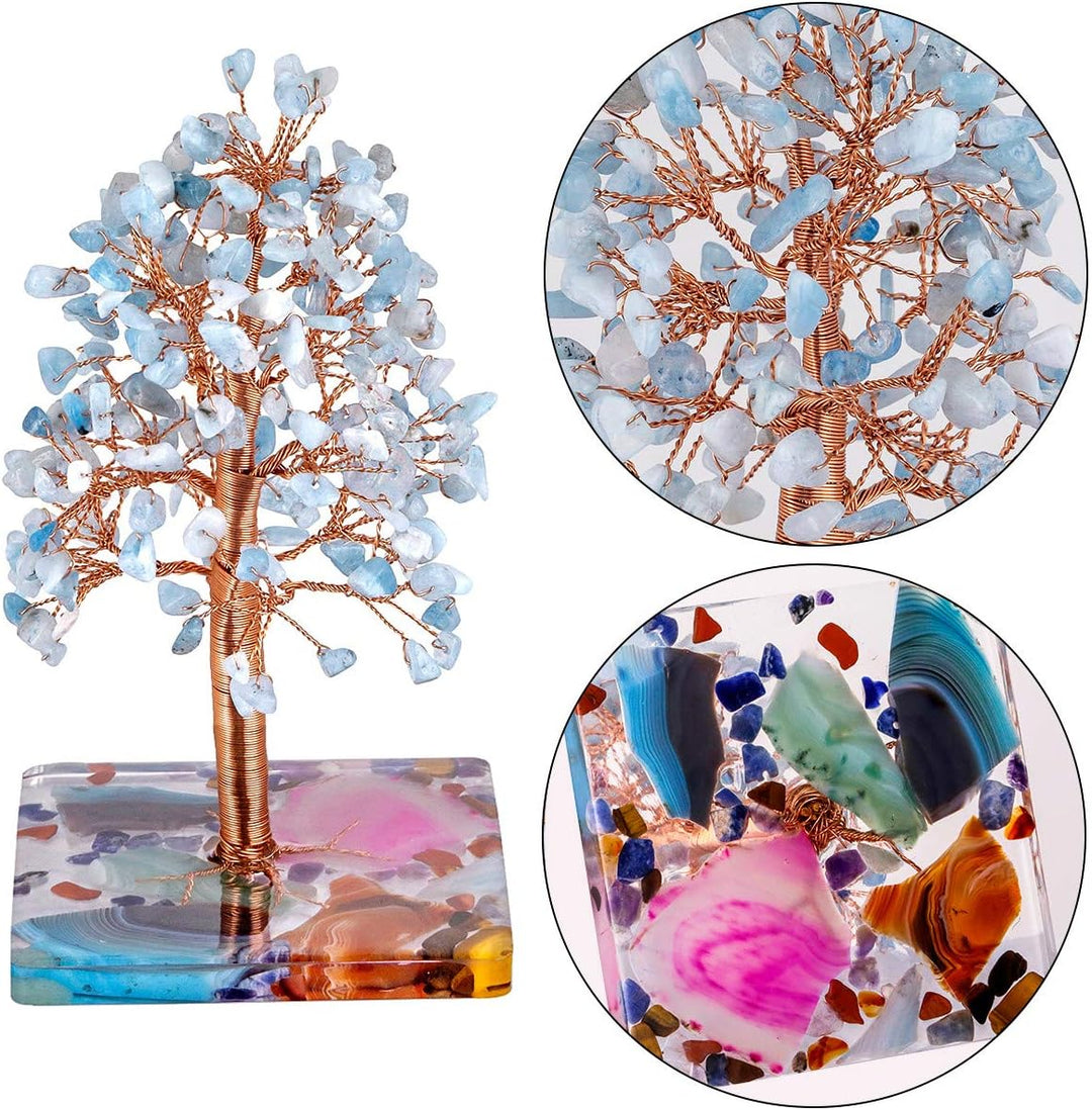 mookaitedecor Natürliche Ozean-Kyanit Crystal Money Tree Figur für Wohnkultur, handgemachte Kupfer g