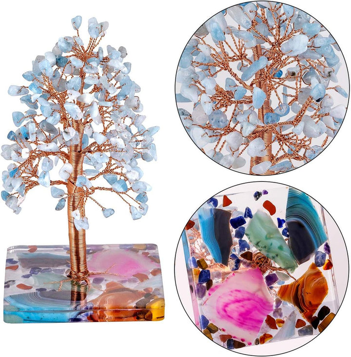mookaitedecor Natürliche Ozean-Kyanit Crystal Money Tree Figur für Wohnkultur, handgemachte Kupfer g