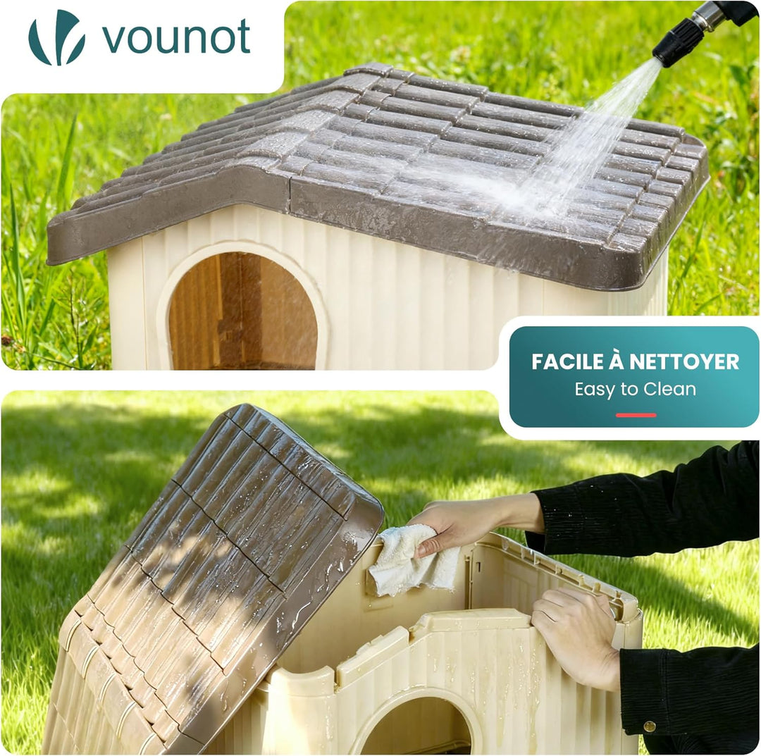 VOUNOT® Katzenhaus &amp; Hundehütte Indoor Outdoor, Winterfest und Wetterfest, schräges Dach, mit Belüft