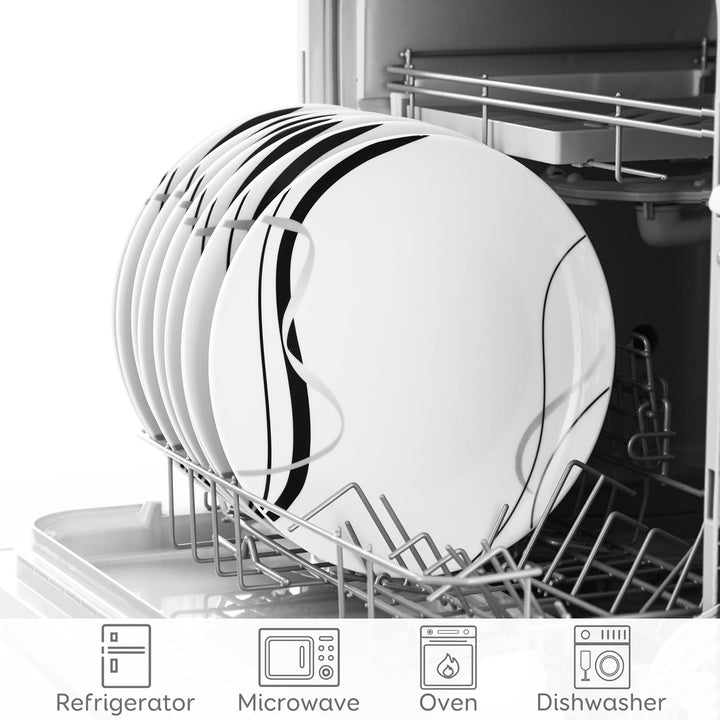 VEWEET Fiona Porzellan Rund Teller, Essteller Set 6 Personen, Durchmesser 27,4 cm, Geschirr für Mikr