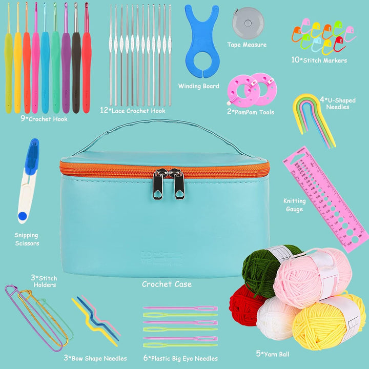 Coopay Häkelset für Anfänger Erwachsene, 58 Stück Häkelnadel Set Inklusive TPR Griff Häkelnadeln, Sp