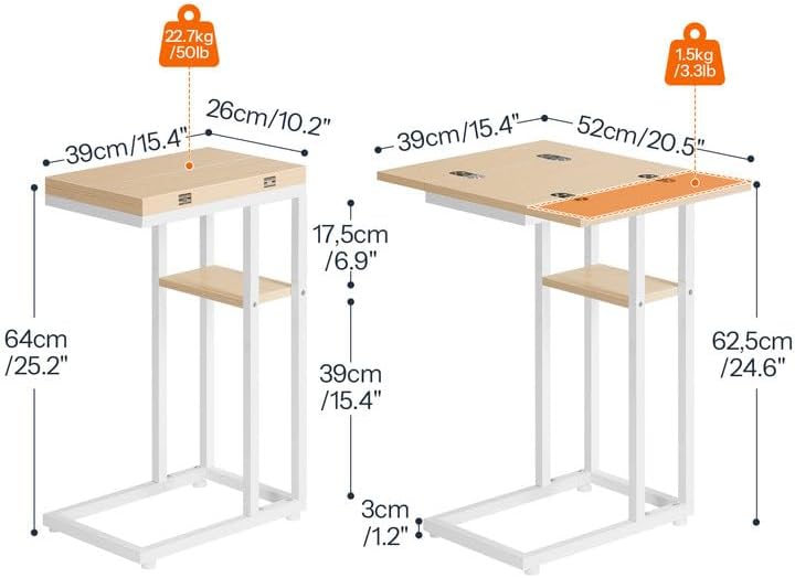 HOOBRO C-Form Beistelltisch, Klappbarer Sofatisch, Couchtisch, Kaffeetisch Snacktisch mit Lagerregal