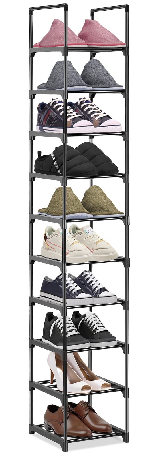 Hossejoy Schuhregal mit 10 Ablagen, Metall Schuhschrank Hoch Schmal, Multifunktional Schuhablage Sch