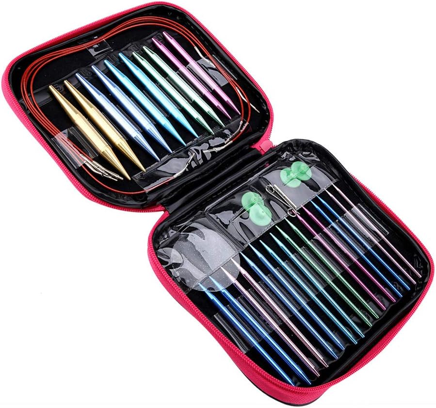 Stricknadeln, austauschbare Nadeln Set Bunte Rundstricknadeln aus Aluminium Ring Set Strickzubehör f