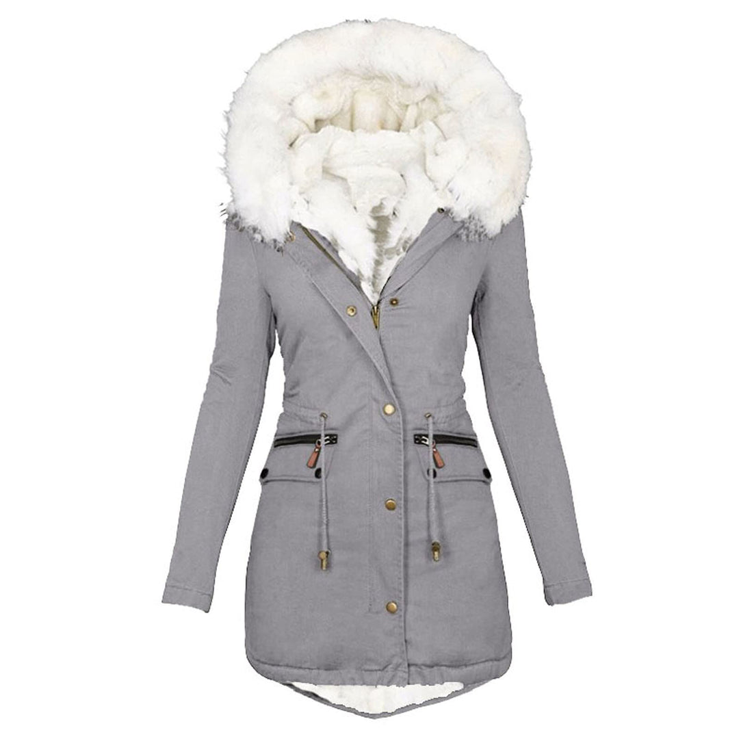 EMATOP Wintermantel Damen Warmer Lang Jacke Baumwolle Einfarbig Wanderjacke mit Kapuze Wintermantel