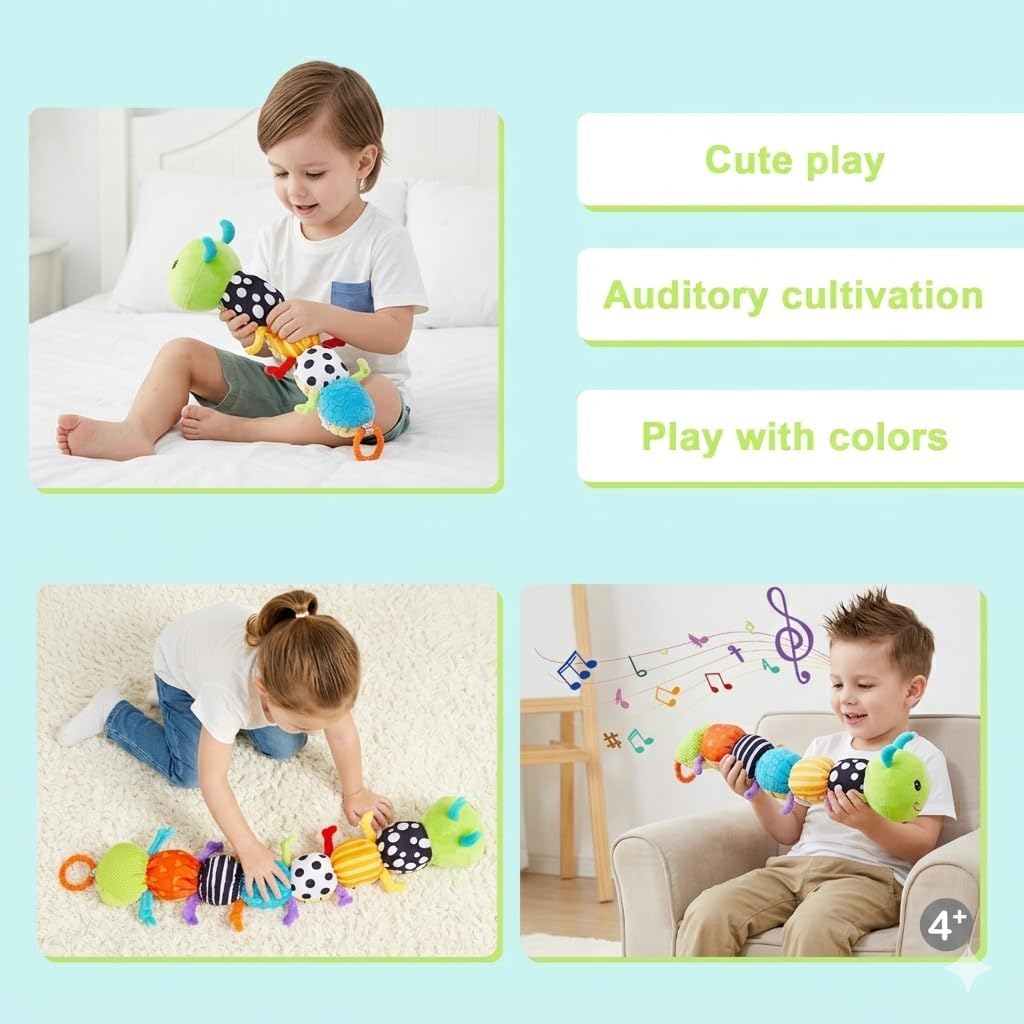 Raupe Plüschtier Spielzeug, Baby Spielzeug 0 3 6 Monate, Sensorik Raupe Mit Greifling, Rassel, Spieg