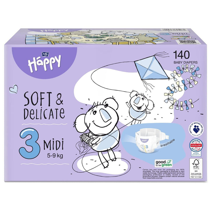 bella baby Happy Windeln Gr.3 Midi 5-9 kg HAPPY BOX 140 Stück Grösse 3 (140 Stück), Grösse 3 (140 St