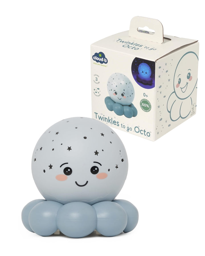 Cloud b Twinkles To Go Octo Pastell Blau – Tragbarer Stern- &amp; Fisch-Nachtlichtprojektor für Kinder –