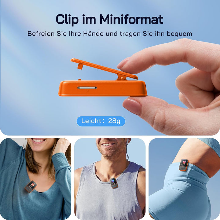 WOLFANG 64 GB MP3-Player mit Bluetooth 5.2, Sportclip, Mini-Grösse, Gewicht 28,3 g, HiF-FM-Radio, Di