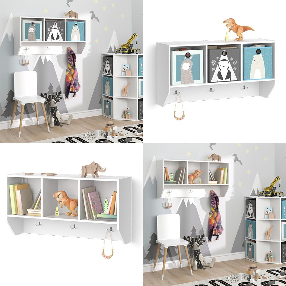 Vicco Wandregal für das Kinderzimmer Luigi, Weiss, 107 x 56 cm Regal 107x56 cm ohne Faltbox, Regal 1