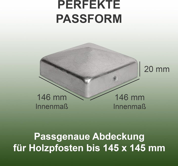 h2i Pfostenkappe | Edelstahl | 146 x 146 mm | 10 Stück | Eckige Abdeckkappe für Garten Holzpfosten P