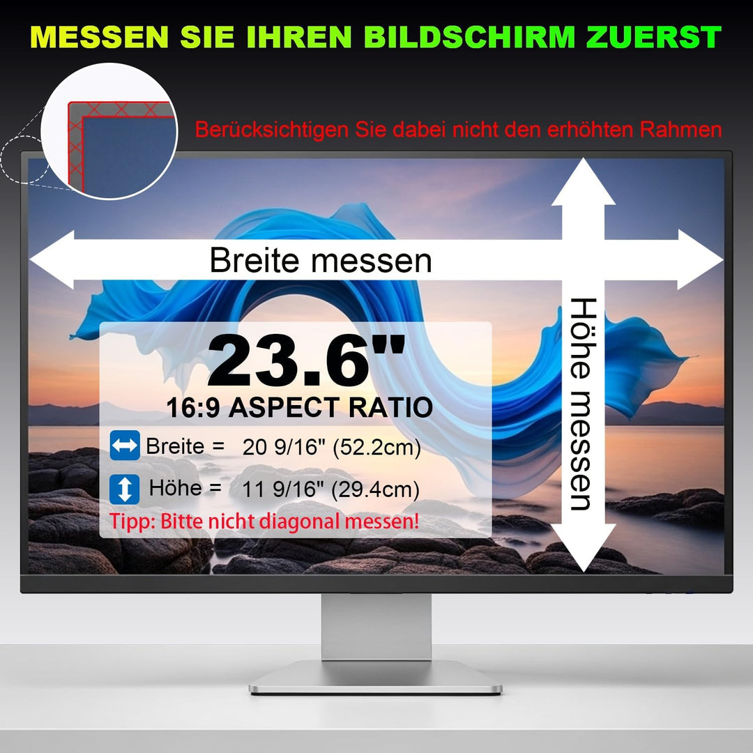 Sichtschutzfolie für 23.6 Zoll 16:9 (52.2x29.4cm) Monitor - Blaulichtfilter & Blendschutz, Abnehmbar