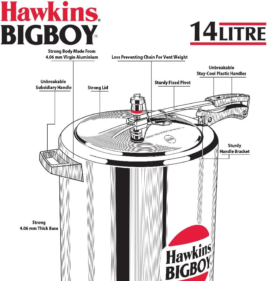 Hawkings Bigboy Schnellkochtopf aus Aluminium 14 L, 14 L