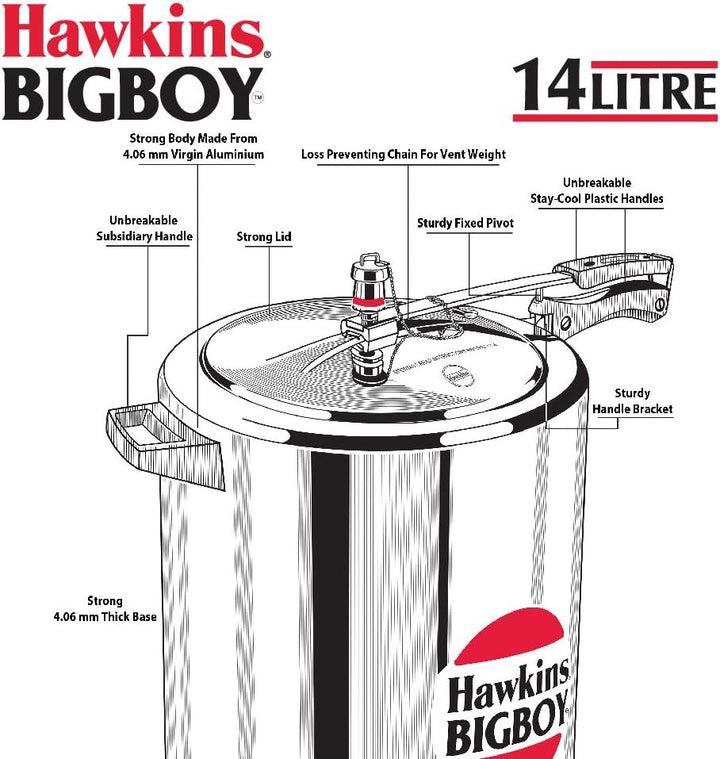 Hawkings Bigboy Schnellkochtopf aus Aluminium 14 L, 14 L