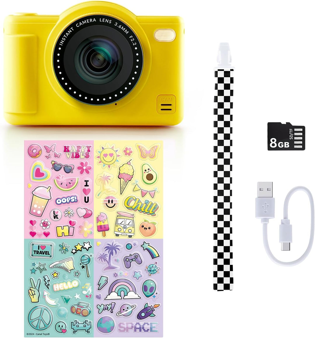 C Toys Digitalkamera für Kinder, Doppelobjektiv – kompakte Mini-Kamera Gelb mit Selfiemodus für 8 Ja