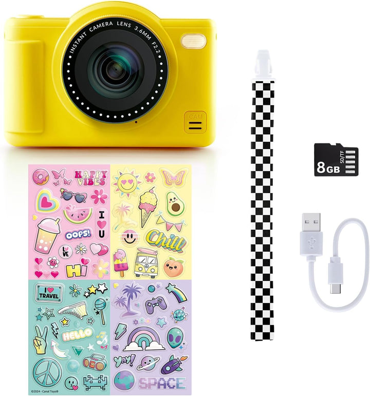 C Toys Digitalkamera für Kinder, Doppelobjektiv – kompakte Mini-Kamera Gelb mit Selfiemodus für 8 Ja