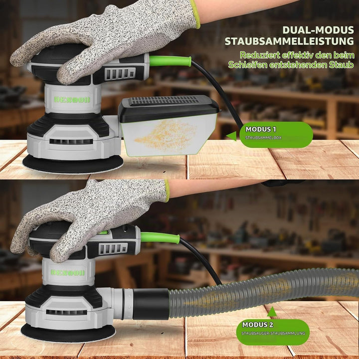 DESOON Exzenterschleifer 125mm, 300W Schleifmaschine für Holz mit 6 Geschwindigkeiten und Max.14000