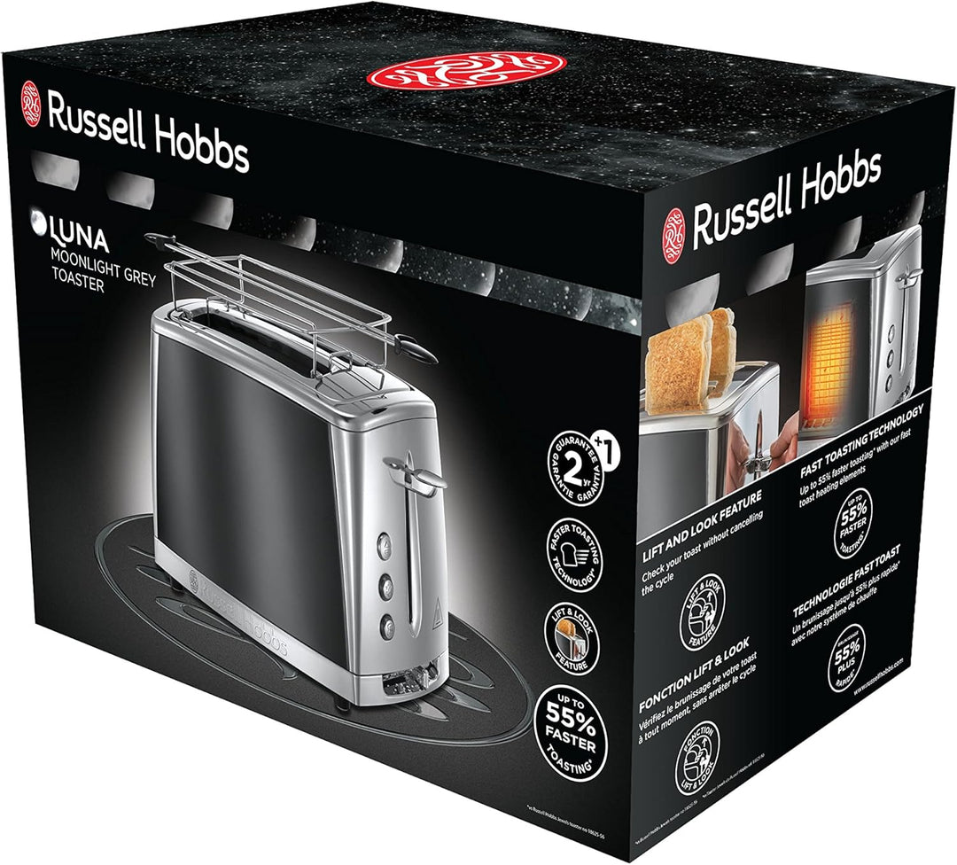 Russell Hobbs Toaster [für 2 Scheiben] Luna Edelstahl Grau (extra breite Toastschlitze, inkl. Brötch