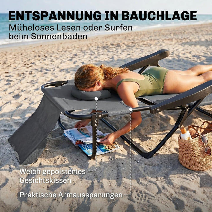 Outsunny Sonnenliege klappbar Gartenliege mit Lesefenster, Kopfkissen, Liegestuhl mit 4-Fach verstel