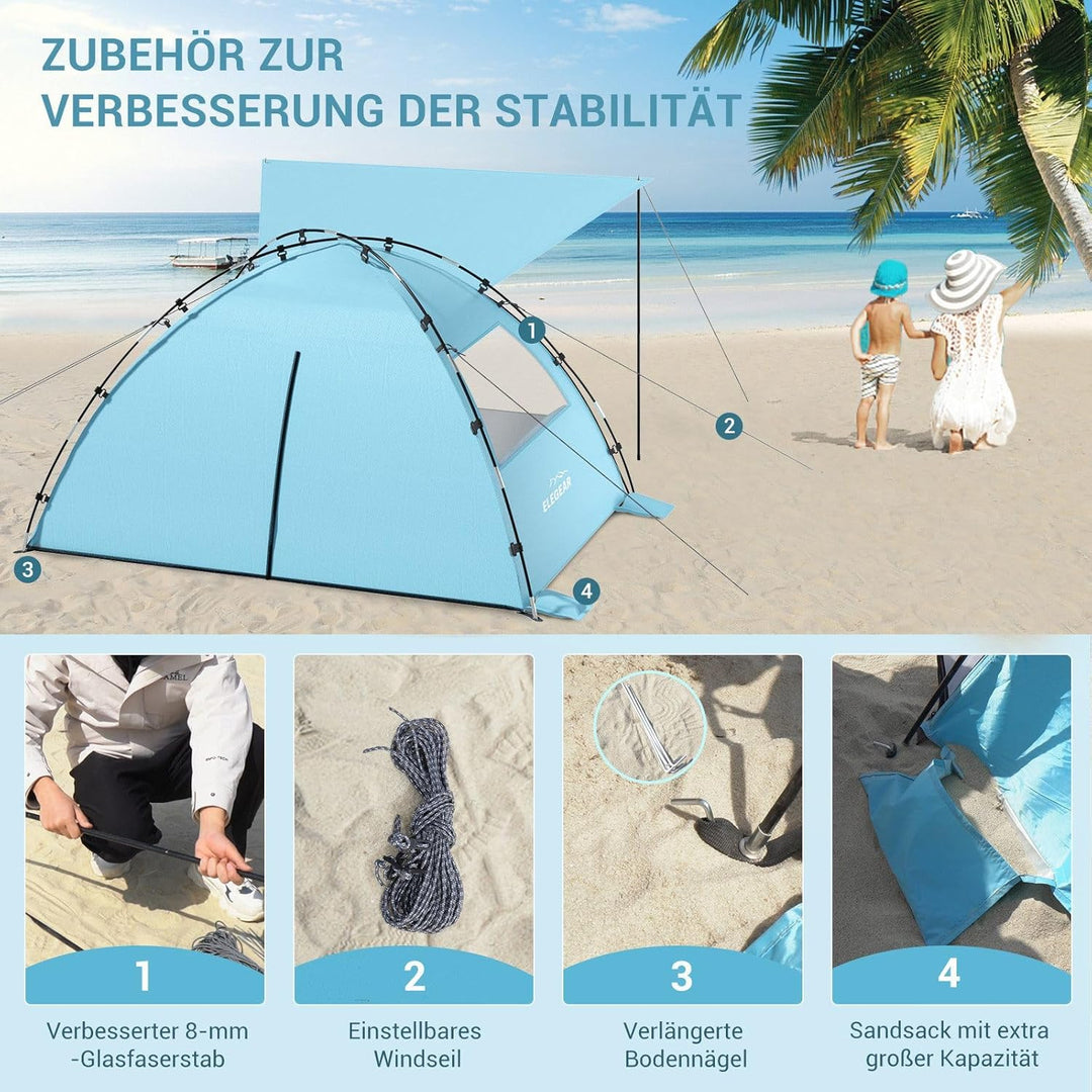 Elegear CumbreX Strandmuschel mit Sonnendach, 4-5 Personen Strandzelt UV Schutz 50+ Einfacher Aufbau