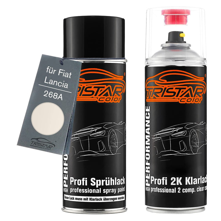TRISTARcolor Autolack 2K Spraydosen Set für Fiat/Lancia 268A Bianco Bianco/Bianco Caldo Basislack 2