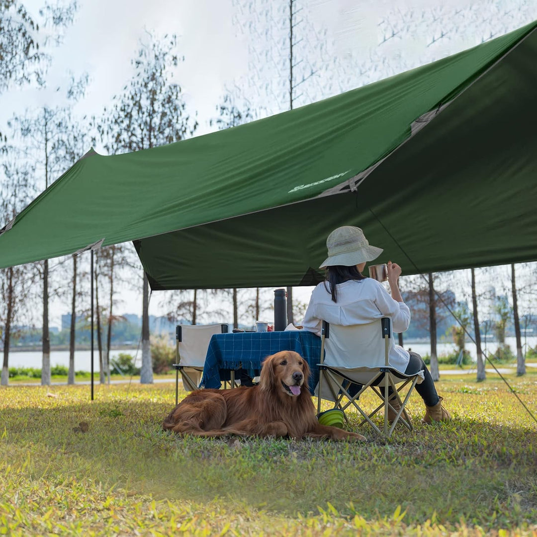 Bessport Tarp, Zeltplane Wasserdicht, 3x4.6m Mit Stützstange, Erdnägeln und Nylonschnur, Ultraleicht