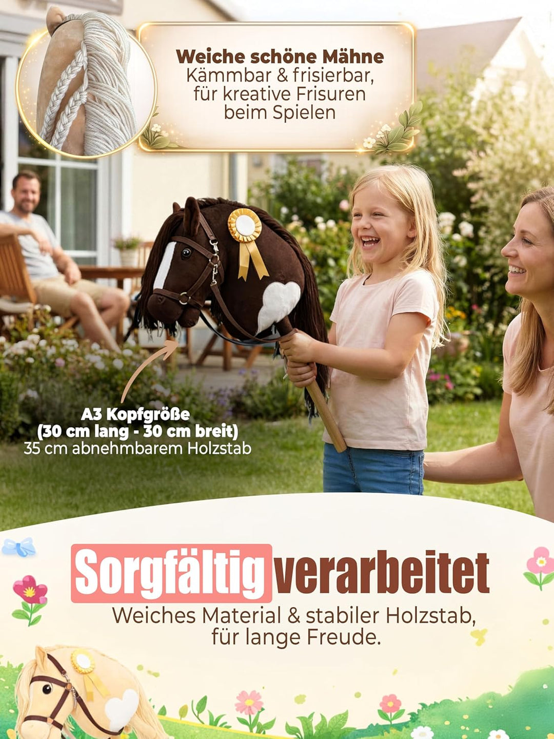 Hobby Horse Steckenpferd – Handgefertigtes Stockpferd für Kinder 4–12Jahre - Realistisches Hobby Hor