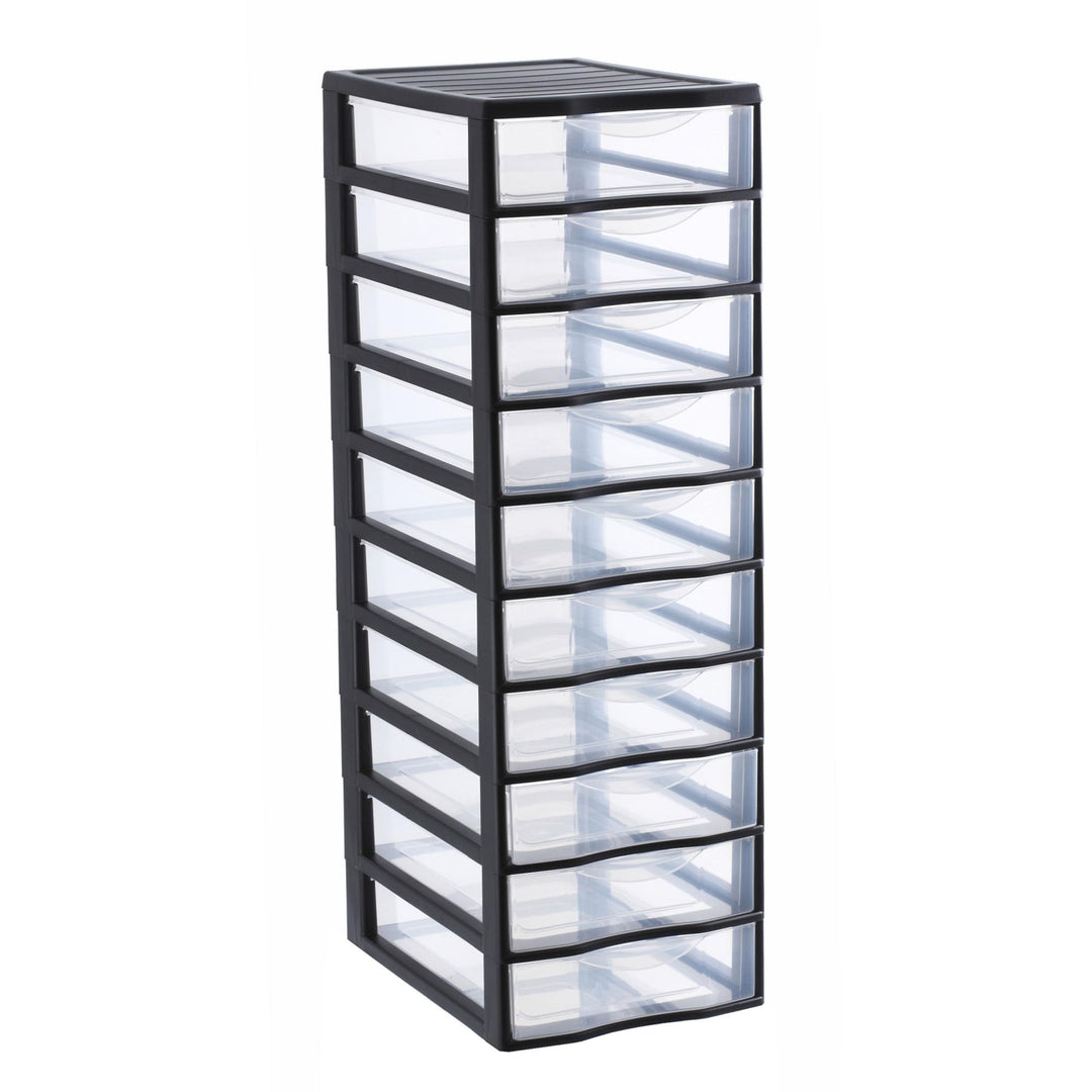 SUNDIS Orgamix, schubladenbox aus Kunststoff, 10 transparente Schubladen im A4-Papierformat, Höhe 81