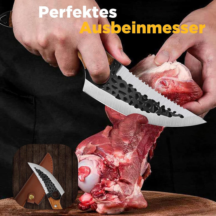 OOKUU Kochmesser Küchenmesser, Fleischerbeil Hackmesser mit Messerschärfer, Lederhülle, Ausbeinmesse