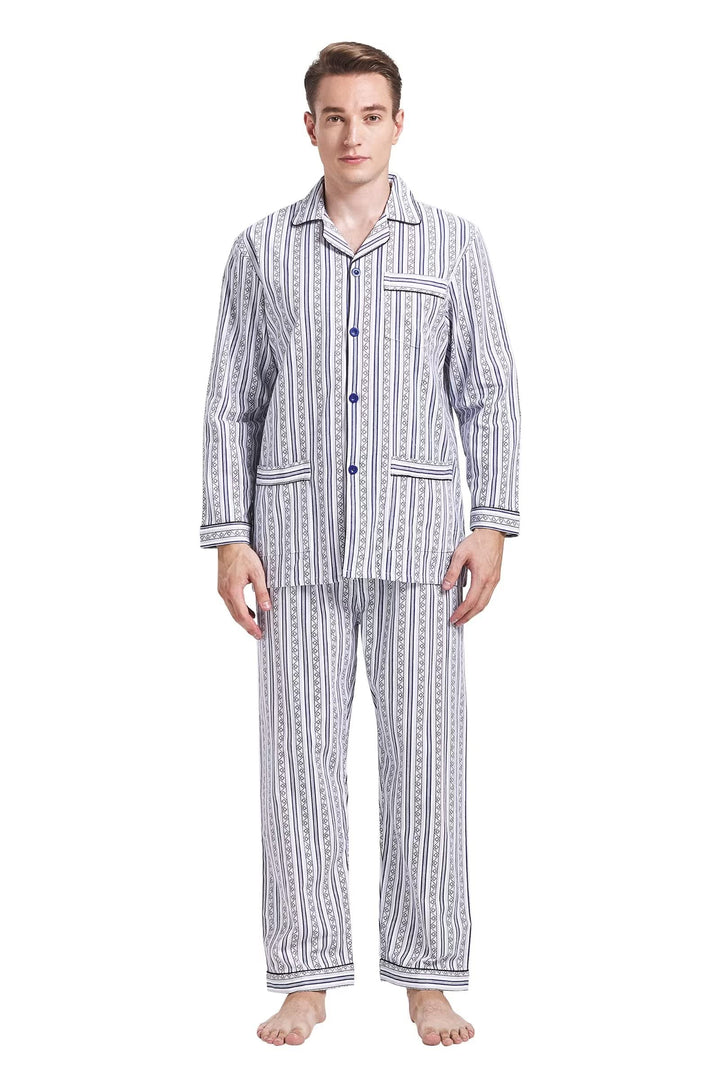 Amaxer 100% Baumwolle Herren Flanell Pyjamas Set Herren Pyjamas Home Fashion Pyjamas Langarm Hosen S