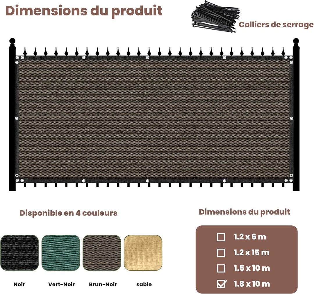 Zaunblende Sichtschutz Braun-Schwarz,1.8x10m, Sichtschutzzaun 90% HDPE-Schattennetz für den Aussenbe