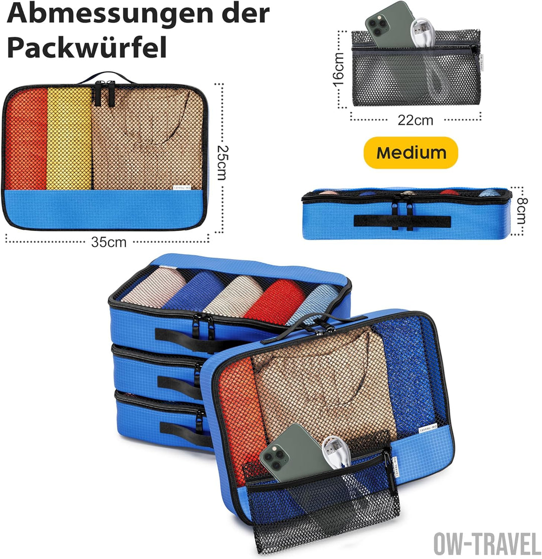 OW-Travel Einfach zu Organisierende Packtaschen für Koffer Medium Kleiderlagerung mit Reisewürfeln e