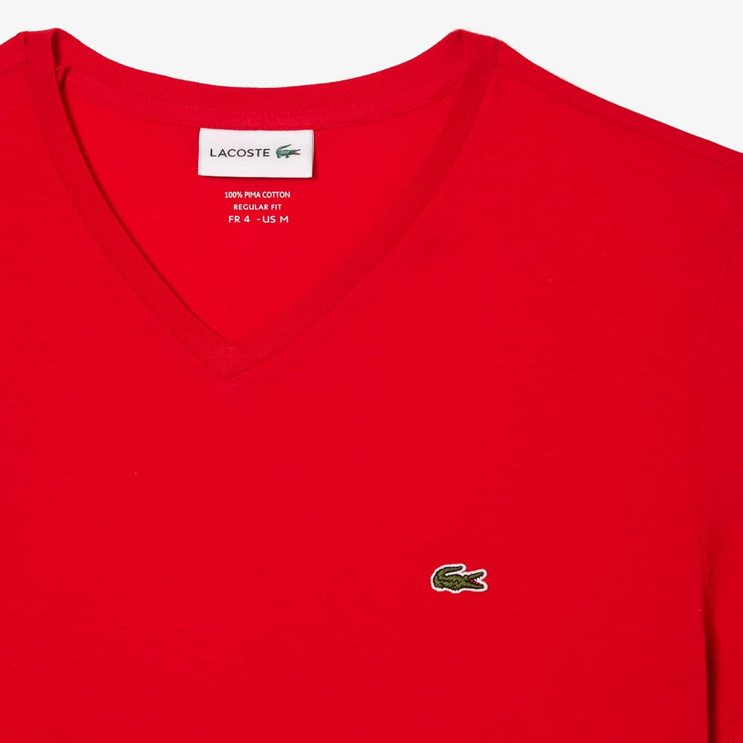Lacoste Herren Short Sleeve V Neck Pima Jersey T-Shirt L Rouge, L Rouge