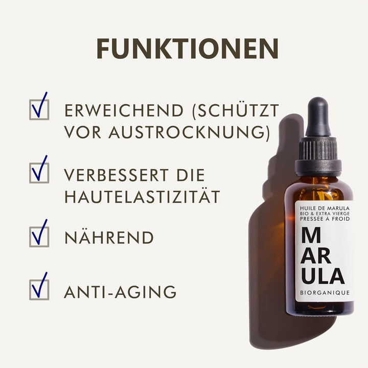 BIO Marulaöl 100% rein, natürlich und kaltgepresst - 50 ml - Pflege für Haar, Körper, Anti-Aging, Ha
