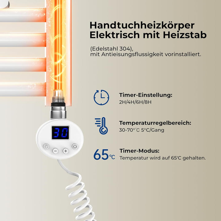 Heilmetz Badheizkörper Elektrisch mit Heizstab 600W Leistung 1200 x 600 mm Anthrazit Gerade Bad Heiz