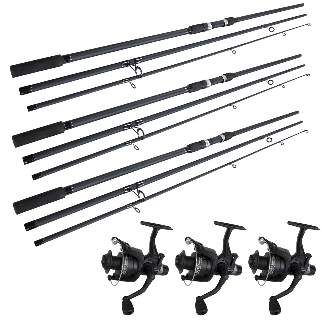 Karpfenangeln Einsteiger Set: Helius Runner III + Karpfenrute Black Phantom II - Karpfenset 3 Combos