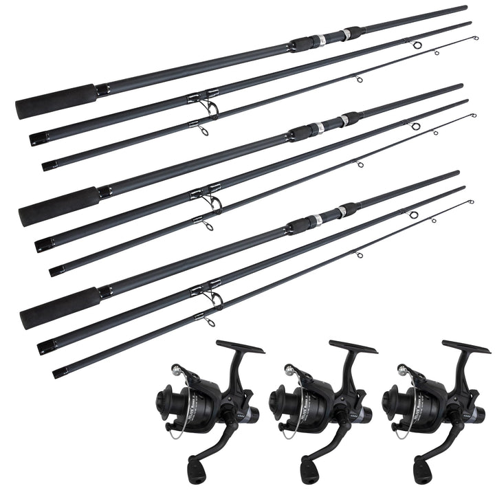 Karpfenangeln Einsteiger Set: Helius Runner III + Karpfenrute Black Phantom II - Karpfenset 3 Combos