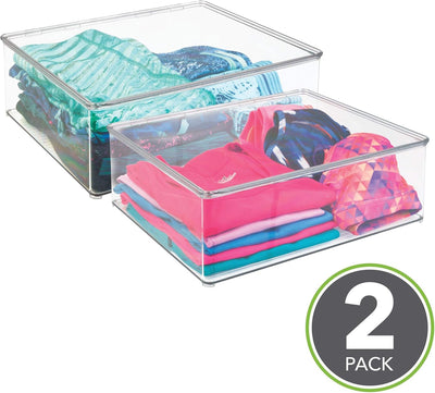 mDesign 2er-Set Wäschebox – 12,7 cm hohe Kleiderkiste mit Deckel für den Kleiderschrank – Stapelboxe