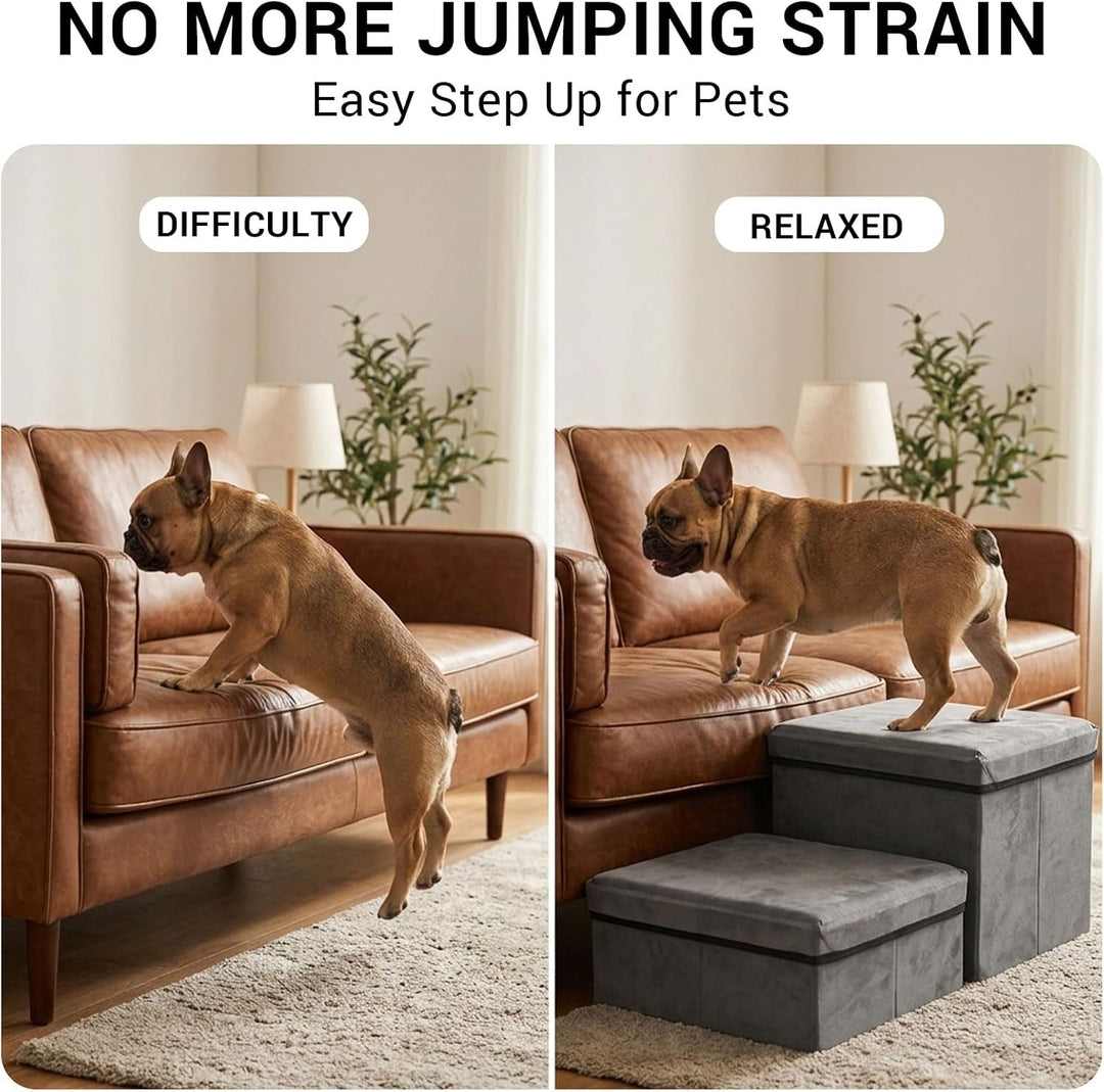 Hundetreppe mit Stauraum 2 Stufen Faltbar 60x40x30cm - Rutschfeste Haustiertreppe für Bett Und Sofa