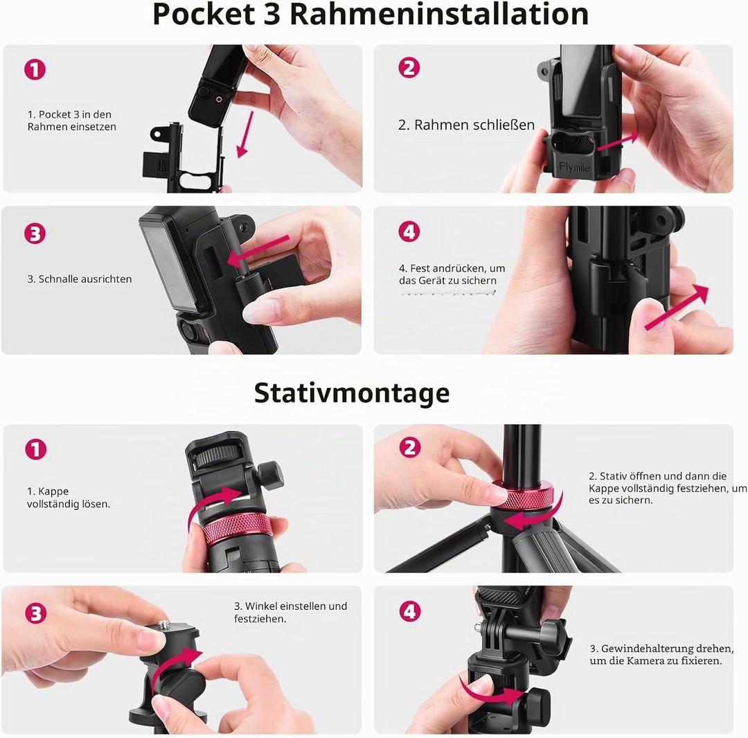 2M Pocket 3 4 Selfie Stick Stativ für GoPro Action Kamera, ausziehbarer Vlog Halter, kompatibel mit
