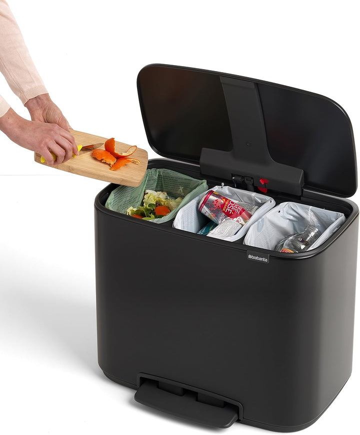 Brabantia Bo Treteimer 3 x 11 L Abfalleimer, Metall, Matt Schwarz, 54 x 36.5 x 44 cm, 1 Einheiten 3