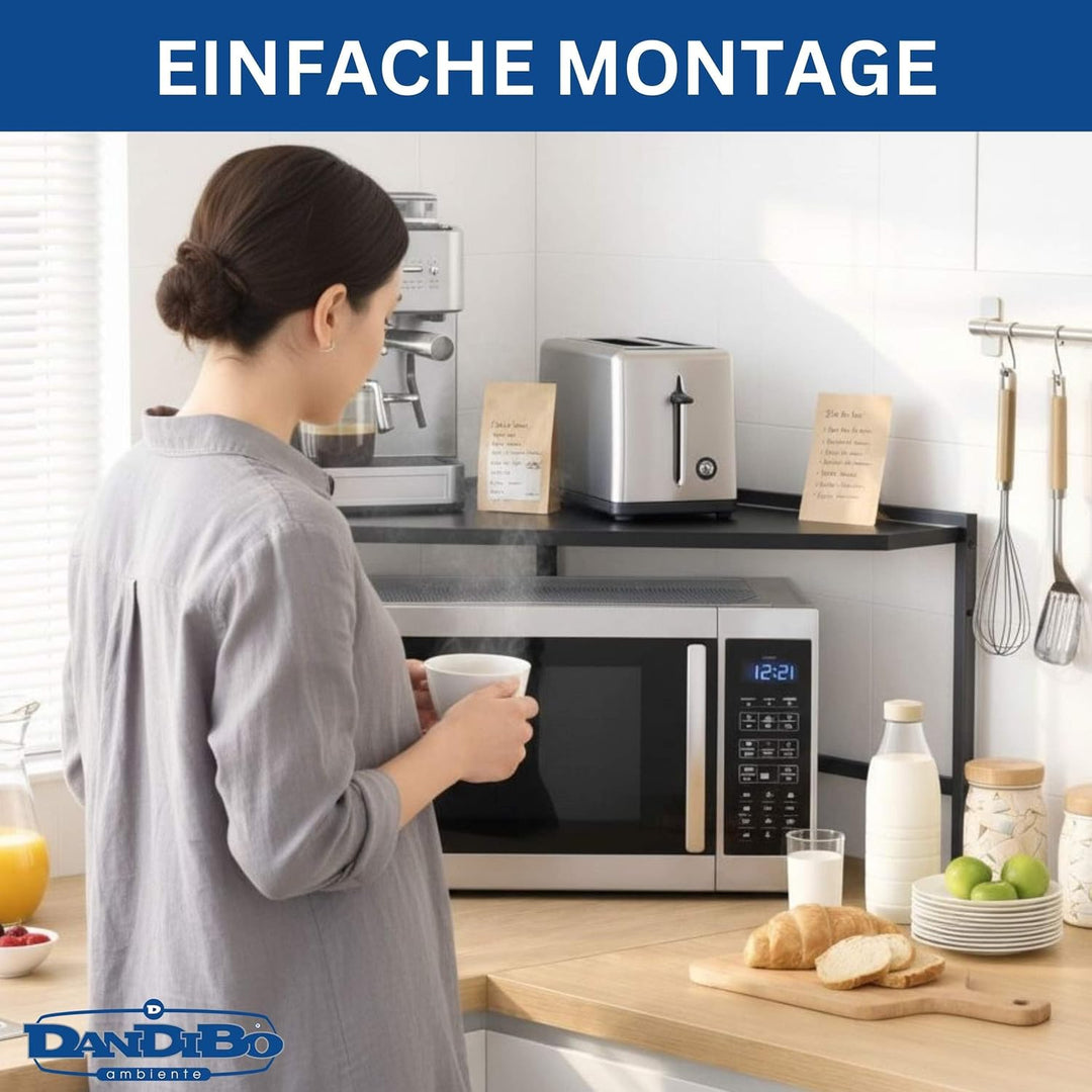 DanDiBo Eckregal Küche Arbeitsplatte Küchenregal 72x72 cm Mikrowellenregal Schwarz 2 Stufig 96688 Mi