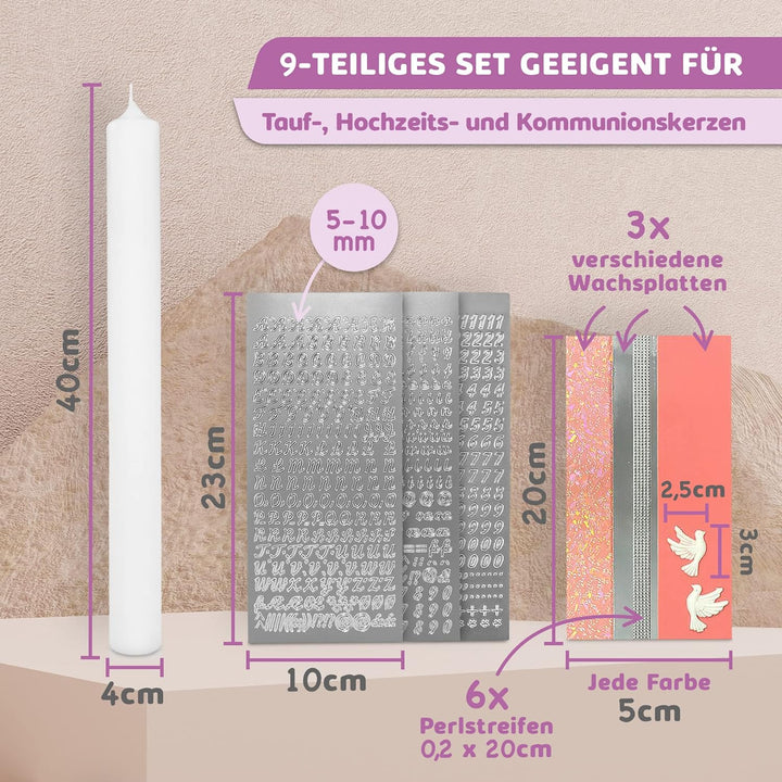 WIKAKERZEN Kerzen-Rohling Set für Taufe, Hochzeit oder Kommunion selbst gestalten inkl. Buchstaben z