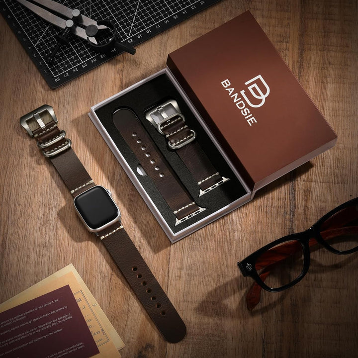 Bandsie Lederarmband kompatibel mit Apple Watch Armband 41mm 40mm 38mm für Männer/Frauen, Klassisch