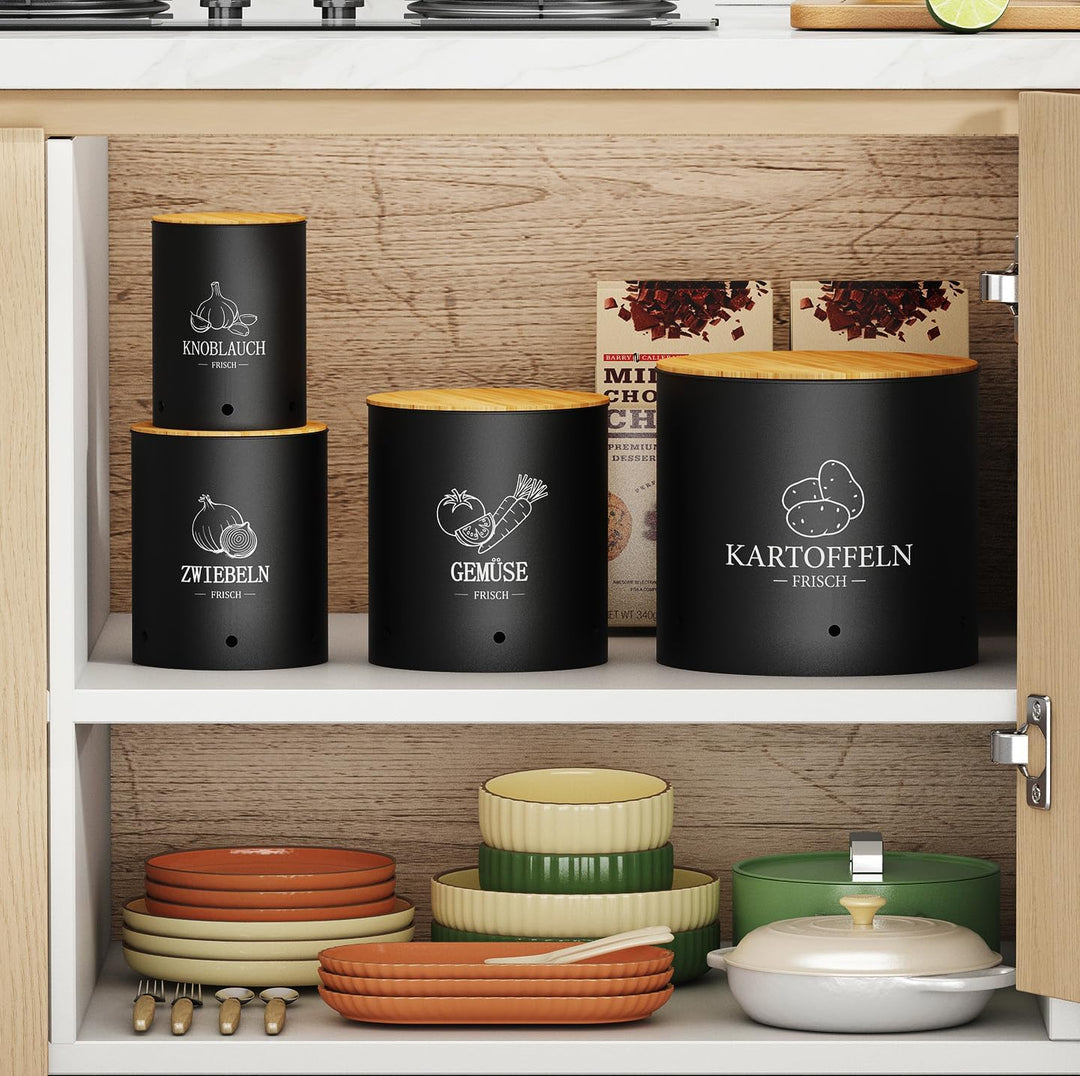 Kartoffel Aufbewahrungsbox, 4er Set Kunttsoff Vorratsdosen für Kartoffel Zwiebel knoblauch Aufbewahr
