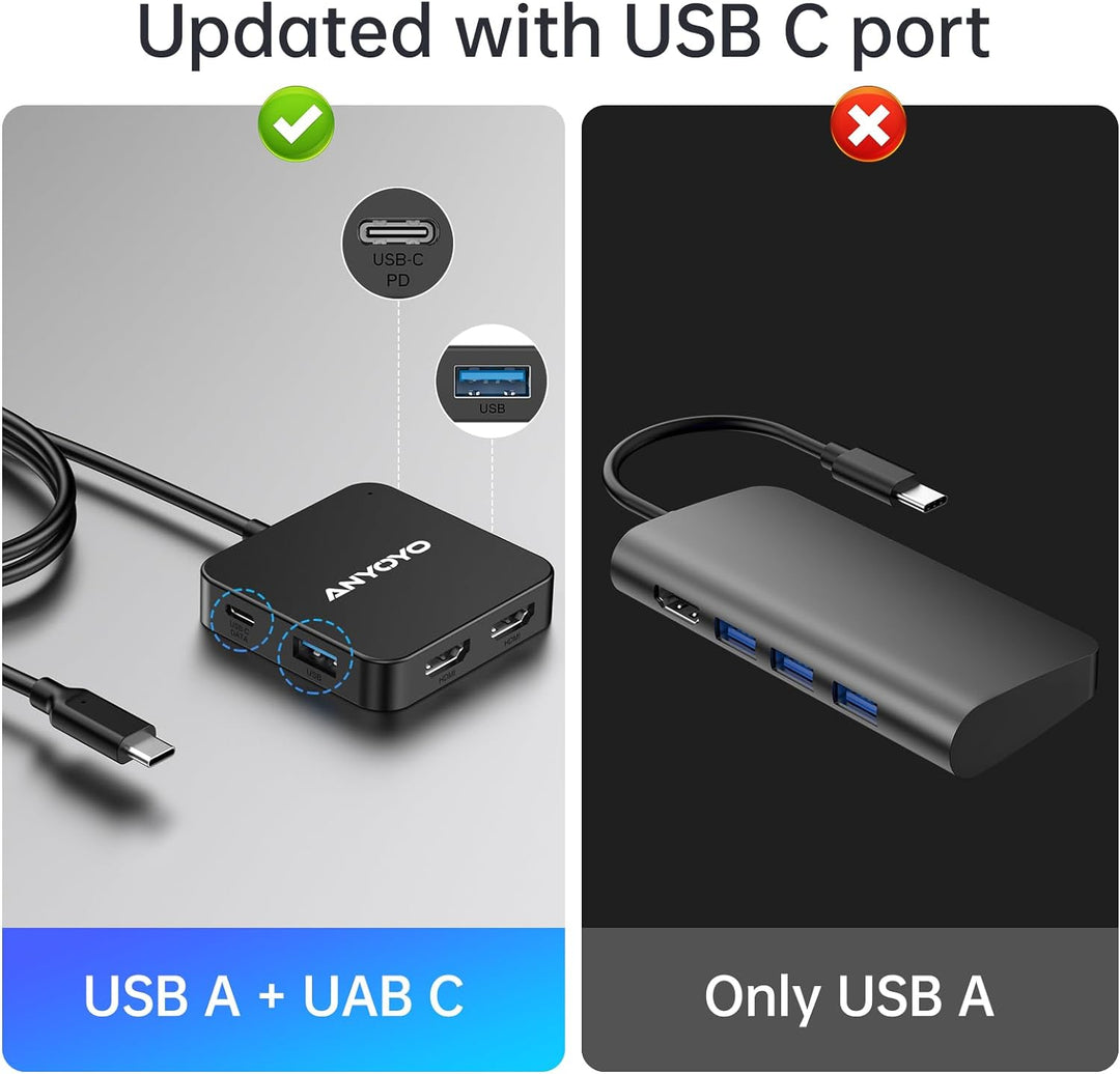 USB C auf Dual 4K 60Hz HDMI Adapter, USB C Hub Dual 4K HDMI, USB C Daten, 100W PD, USB 3.0, Docking