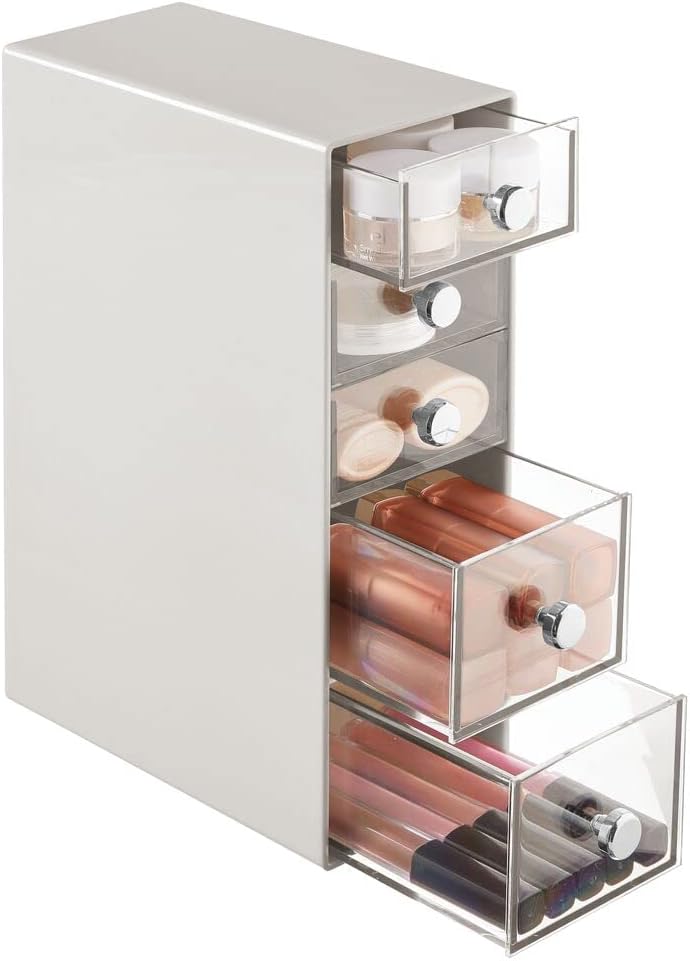 mDesign Aufbewahrungsbox für das Bad – Box mit 5 Schubladen aus Kunststoff für Make-up – Kosmetik Or