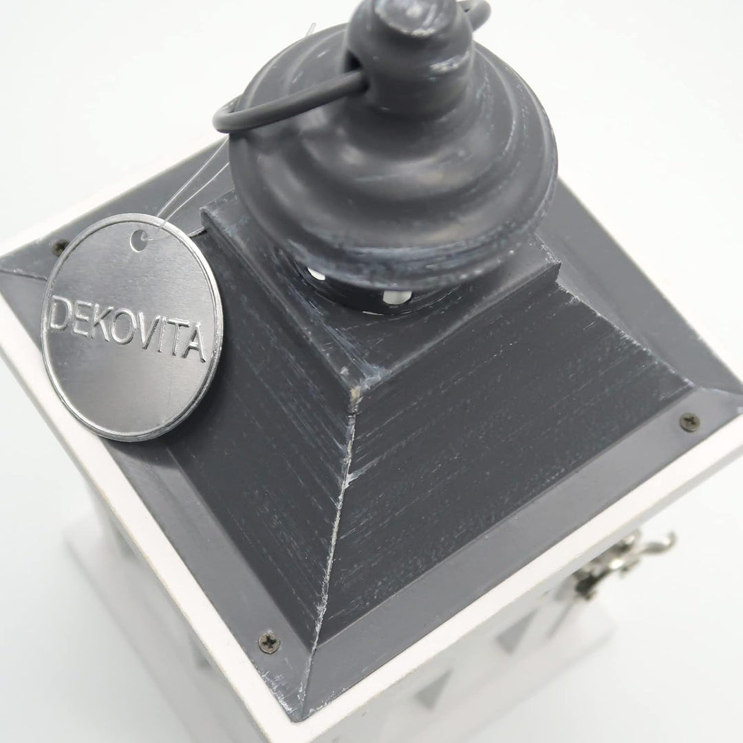 Dekovita 27cm Holz-Laterne Weiss - Gartenlaterne mit Glas-Scheiben Henkel - Windlicht Deko-Laterne N