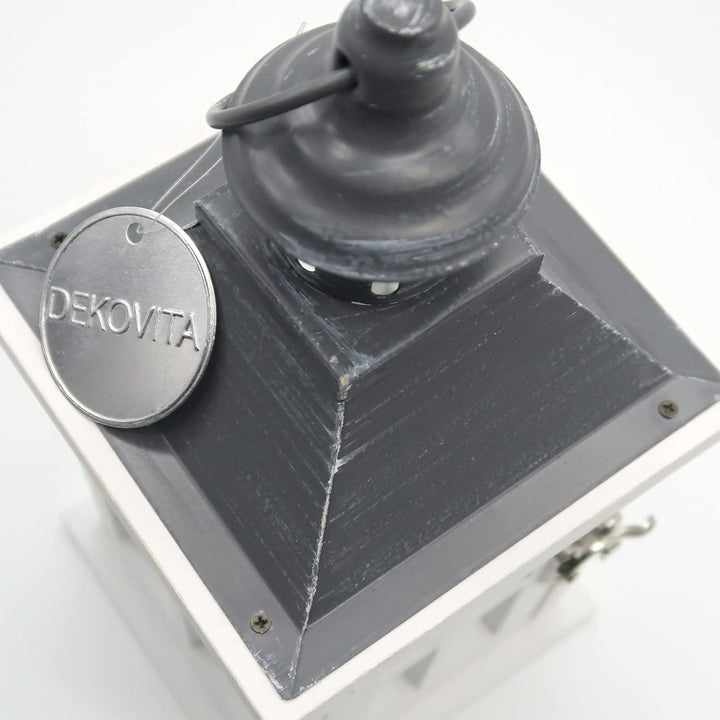 Dekovita 27cm Holz-Laterne Weiss - Gartenlaterne mit Glas-Scheiben Henkel - Windlicht Deko-Laterne N