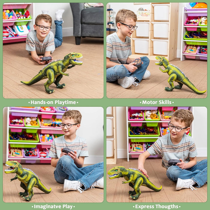 JOYIN Kinder LED Ferngesteuertes Dinosaurier Spielzeug, Elektronik T-Rex Dino Spielzeug mit Gehen, B